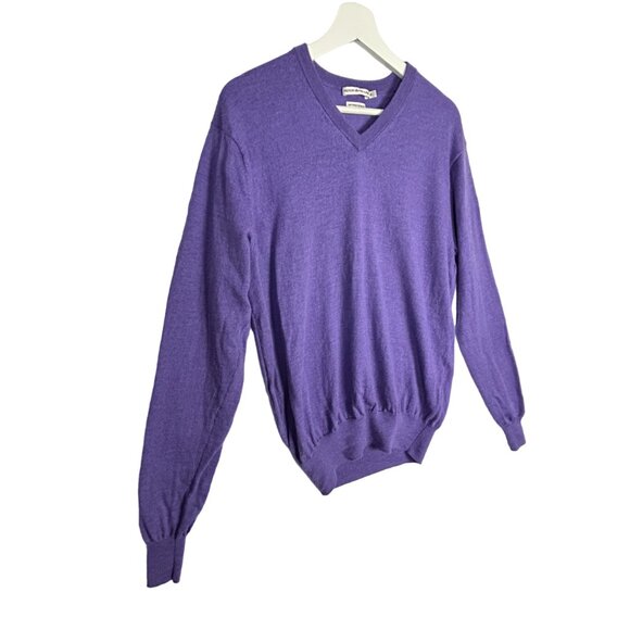 Peter Millar Sweater Men M Extra Fine Italian Merino Wool V-Neck Purple Pullover - Picture 3 of 12